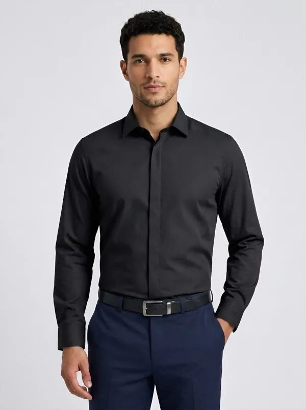 Men's Non-Iron Cotton Solid Sage Green Long Sleeve Dress Shirt