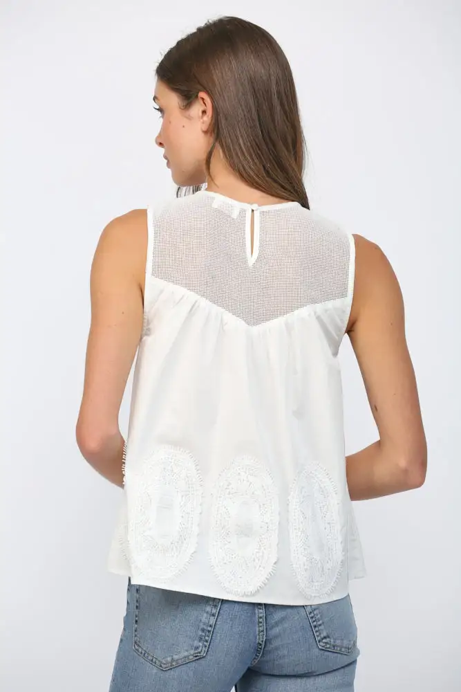 Sheer Lace Applique Top - Off