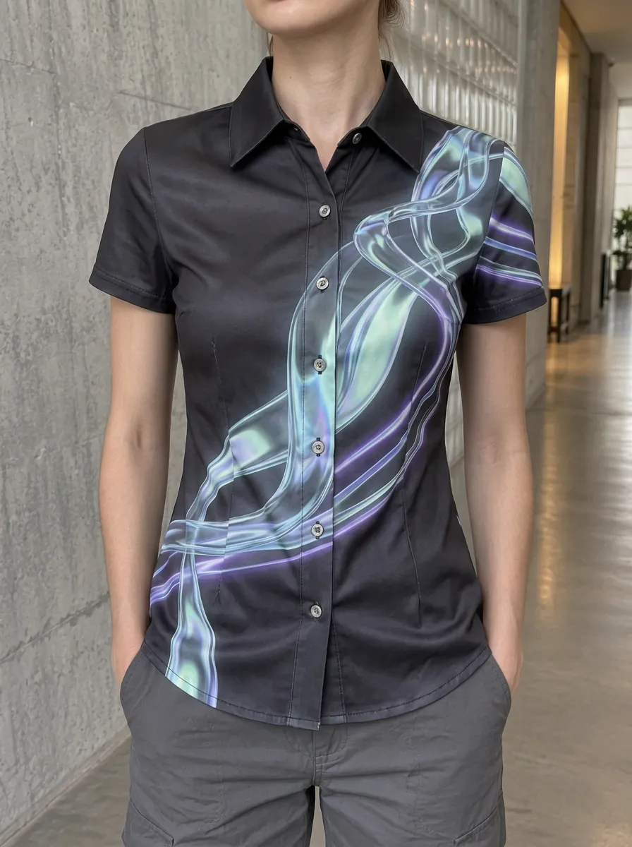 Women's Layered Abstract Neon Wave Shirt
