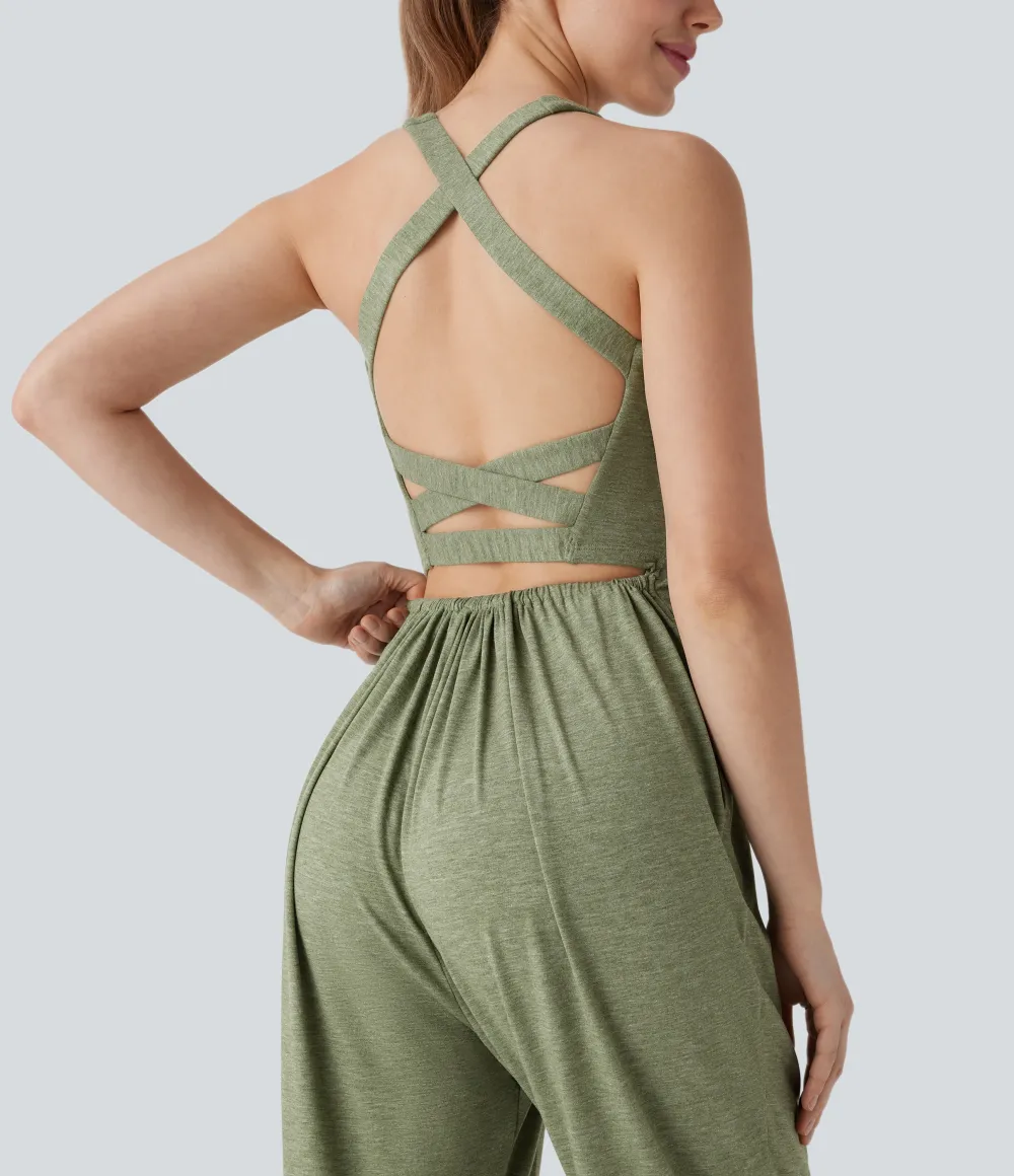 U Neck Pocket Harem Casual Jumpsuit-Easy Peezy