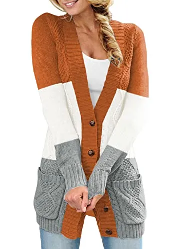 Women Open Front Cardigan Sweater Button Down Knit Sweater Coat