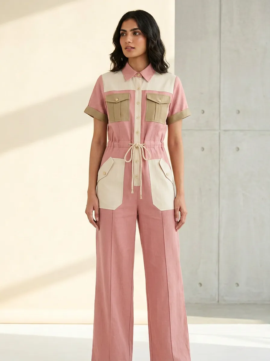 Women's Utility Patchwork Colorblock Jumpsuit