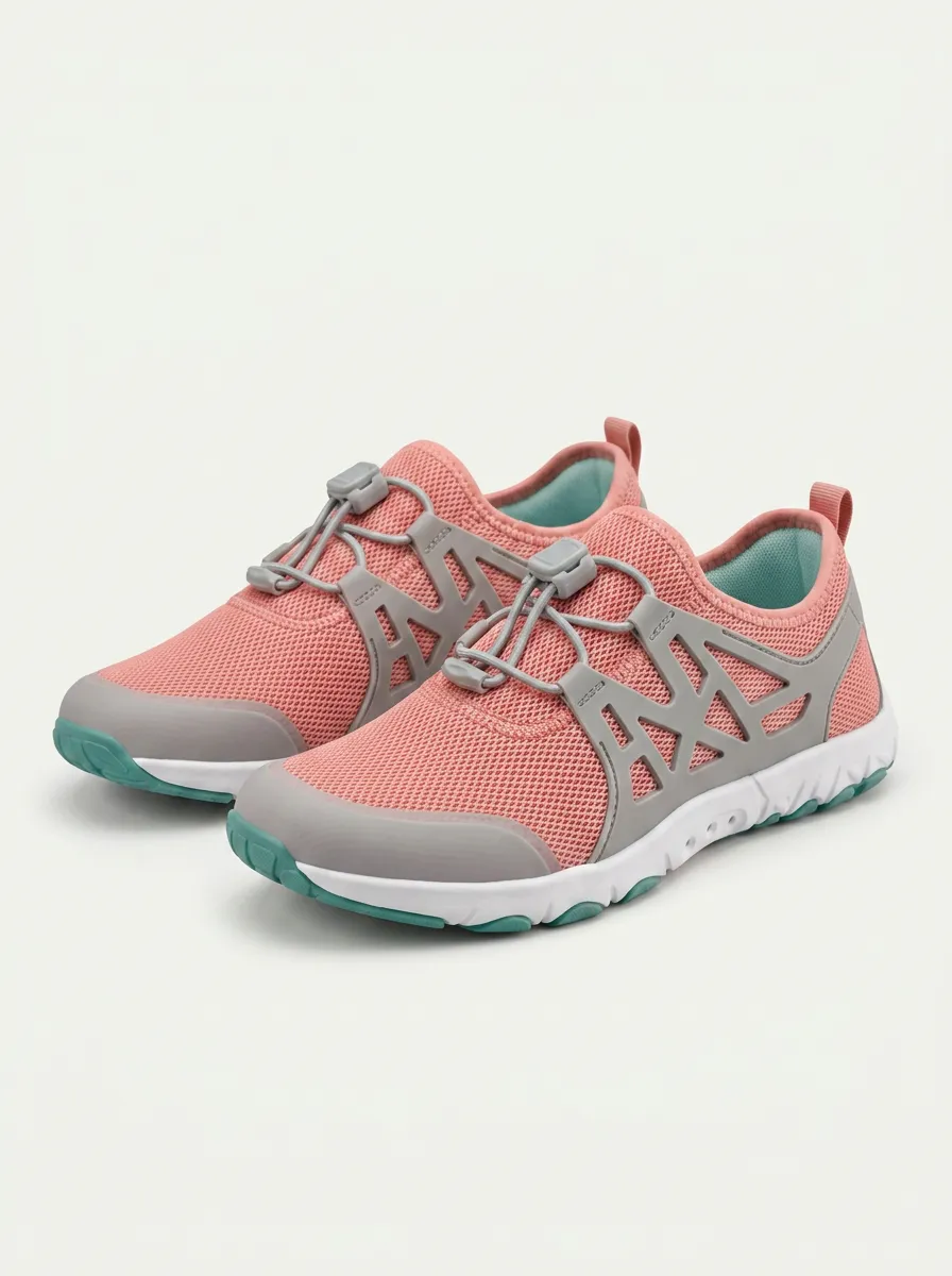Women's Pink Mesh Breathable Lightweight Printed Sneakers