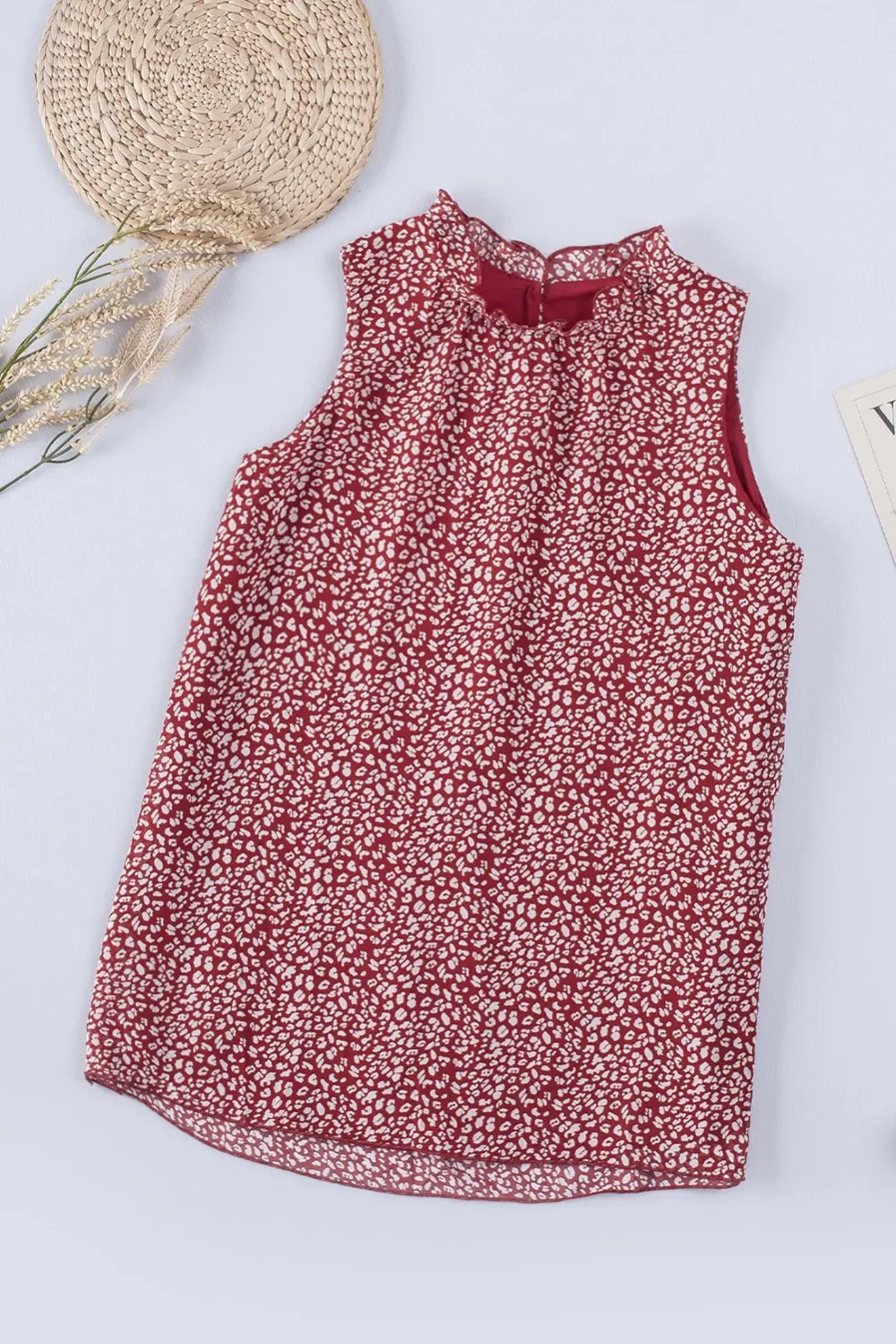 Fiery Red Leopard Print Ruffled Tank Top