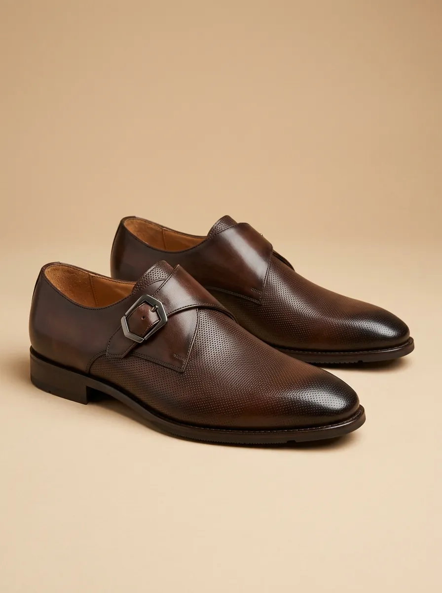 Men's Everyday Business Formal Perforated Leather Monk Strap Shoes