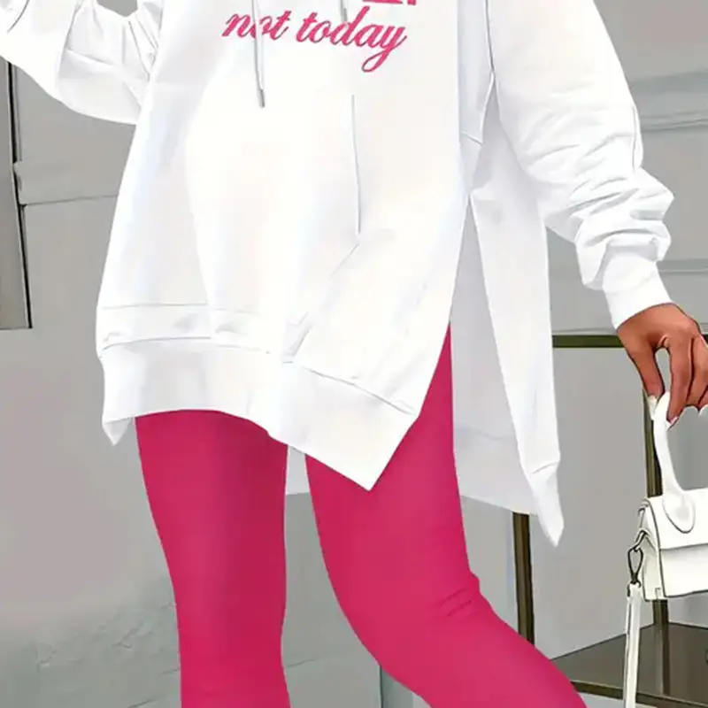 Drawstring Hooded Stretch Women's Matching Set