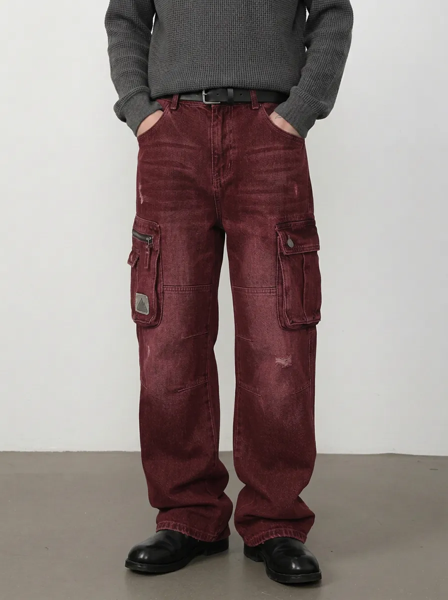 Men's Canyon Streetwear Distressed Denim Multi-Pocket Cargo Jeans