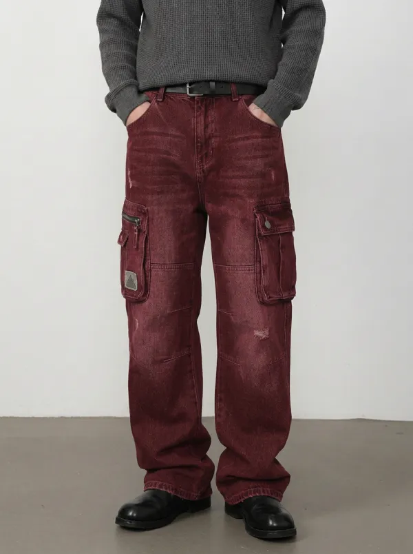 Men's Canyon Streetwear Distressed Denim Multi-Pocket Cargo Jeans