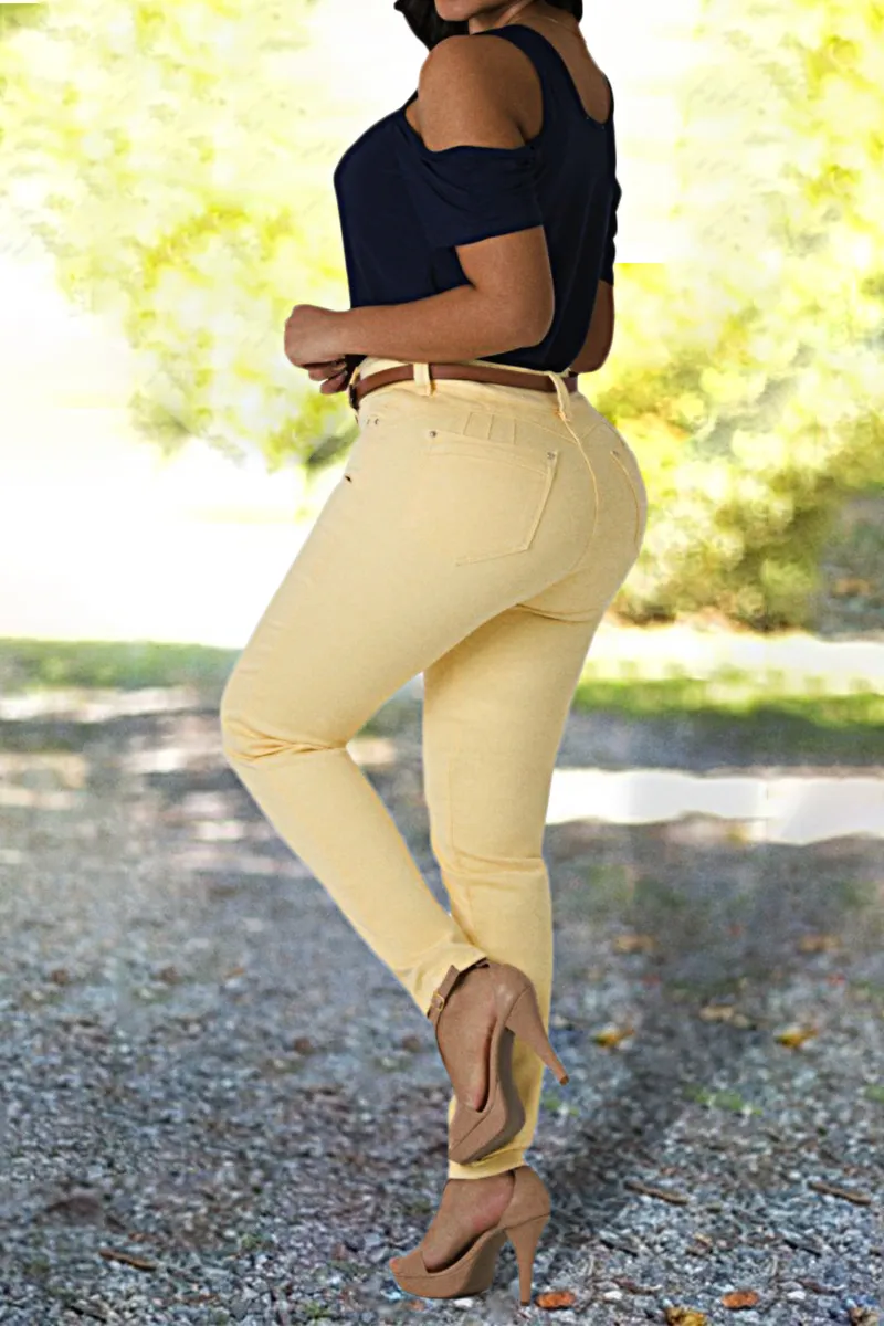 Solid Pocket Detail Skinny Jeans Without Belt