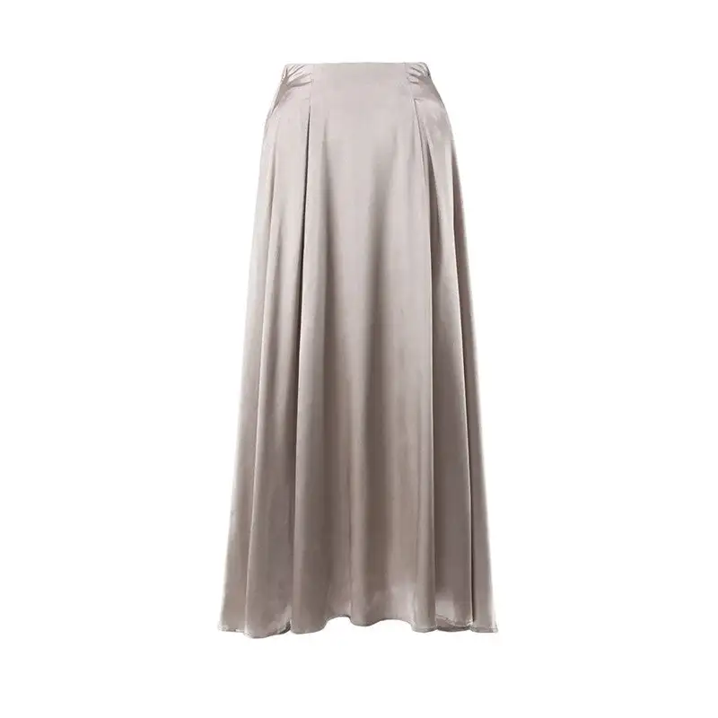 Easy-Wear High Waist Satin Long Skirt
