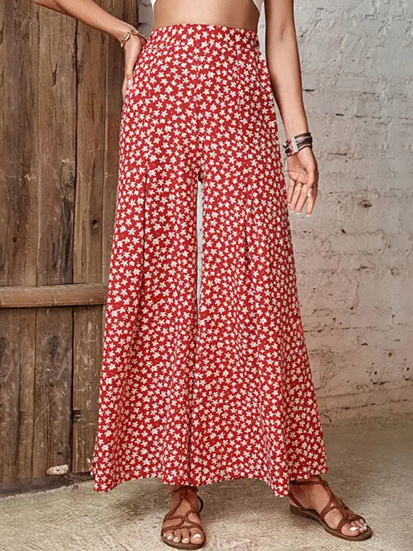 High Waist Floral Print Flared Wide Pants