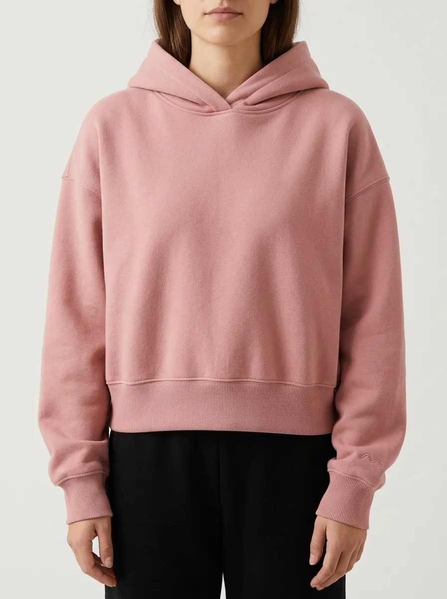 Women's Minimalist Dusty Pink Solid Color Pullover Hoodie