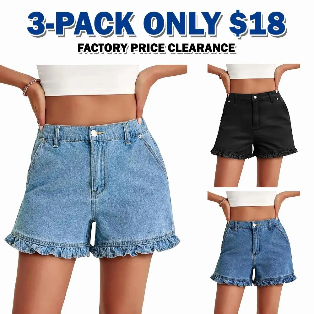 Women's Summer Ruffle Denim Shorts Cute High Waisted Cotton Jorts