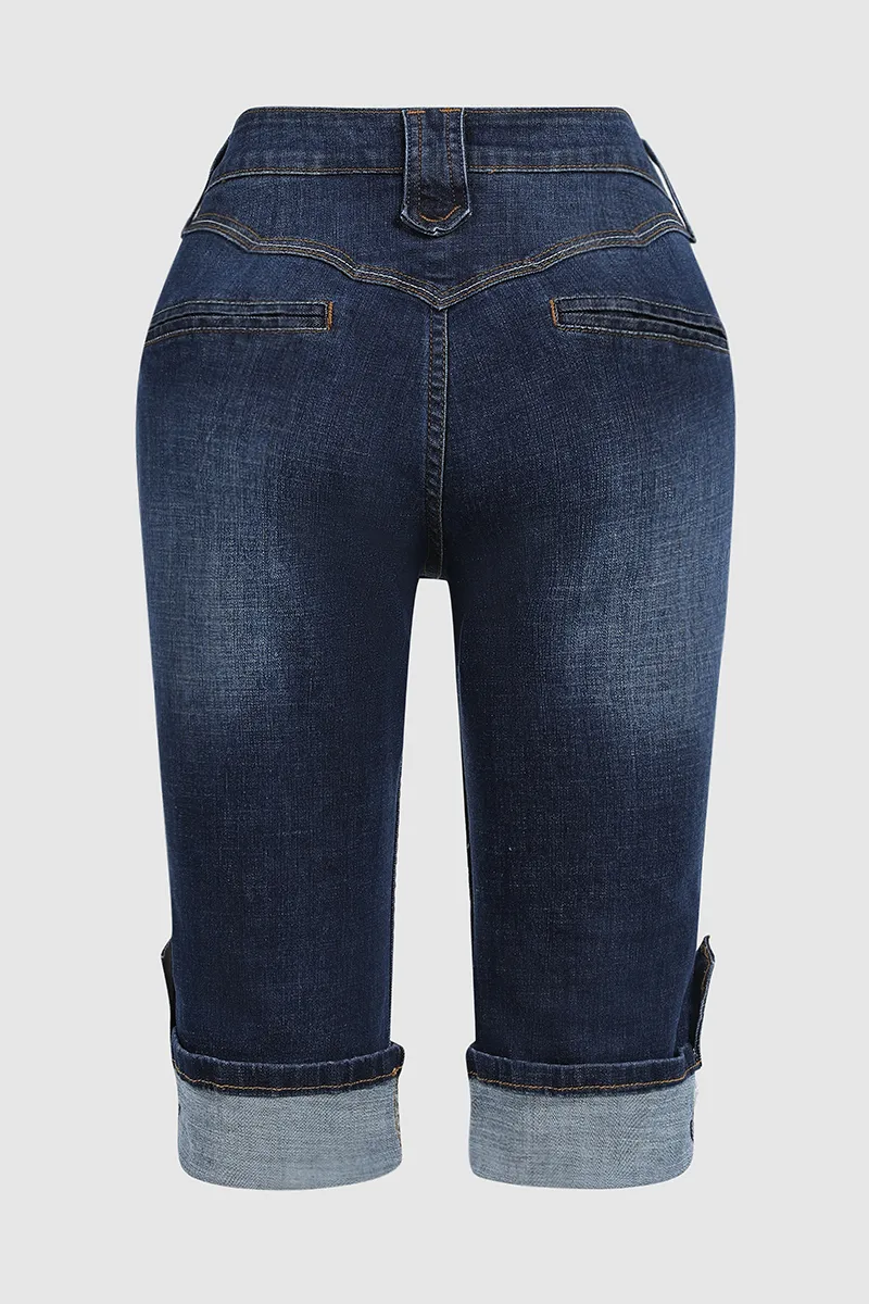 Vintage Rolled Hem Slant Pocket Capri Moto Jeans