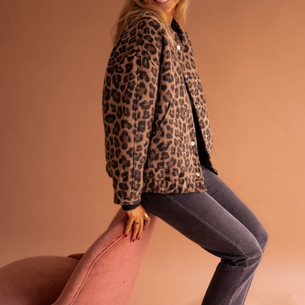 Leopard Print Oversized Button Front Jacket