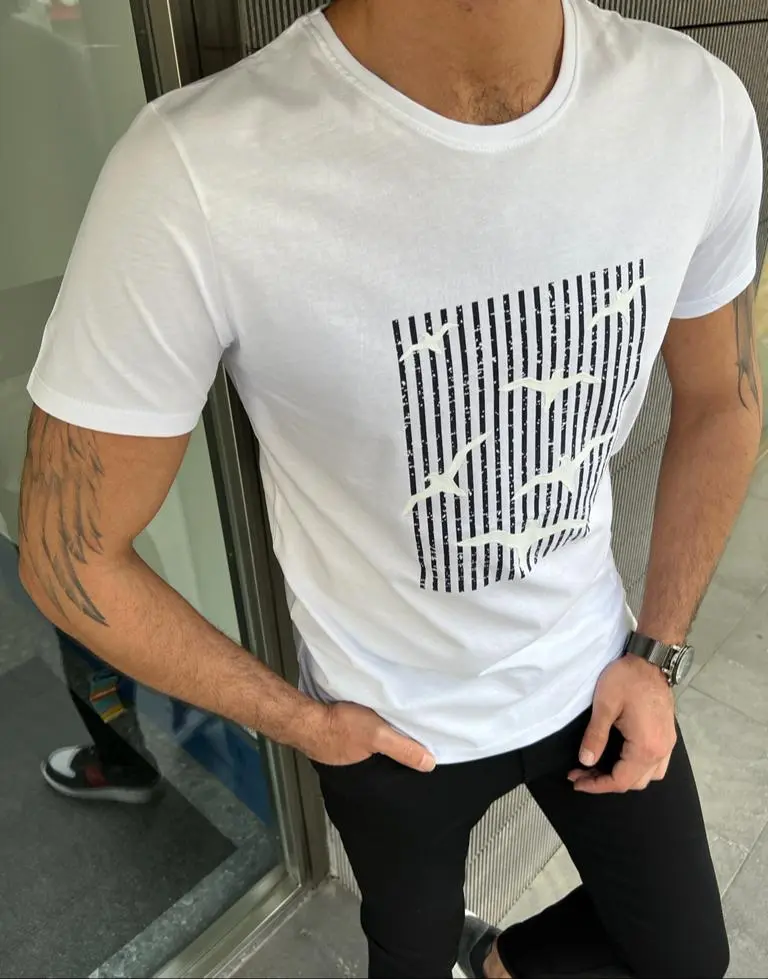 Crew Neck Slim Fit Printed Cotton T-Shirt