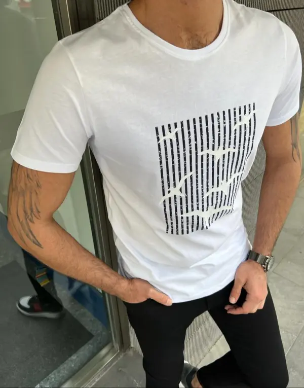 Crew Neck Slim Fit Printed Cotton T-Shirt