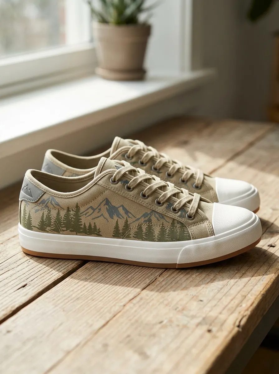 Men's Distinctive Nature Lover Mountain Forest Patterned Canvas Shoes