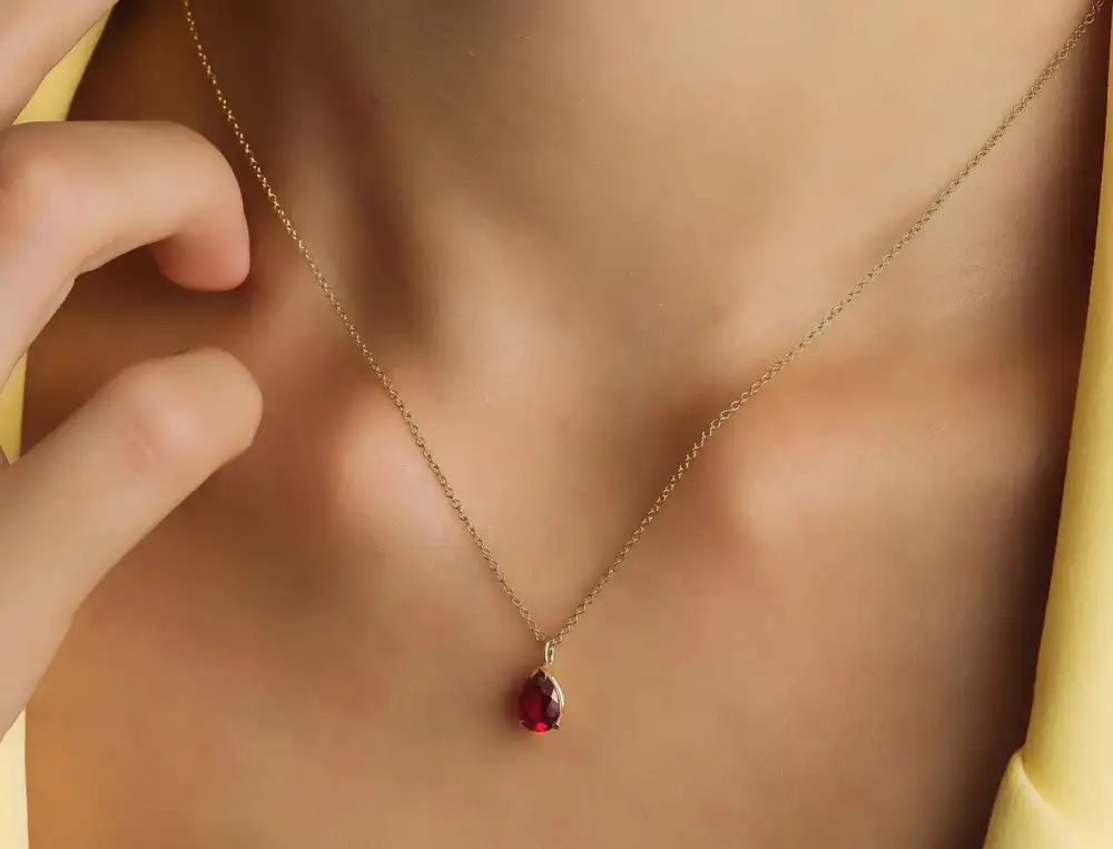 Dainty Pear Shape Solitaire Ruby Necklace