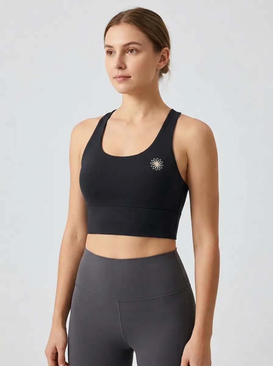 Women's Floral-Graphic Scoop-Neck Racerback Left-Chest Sports Bra