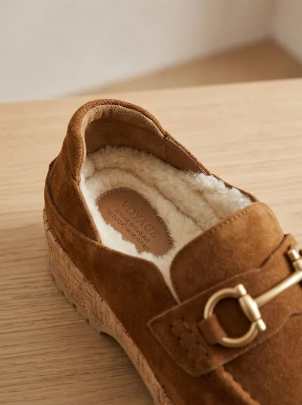 Women's Classic Platform Casual Suede Wood Sole Loafers
