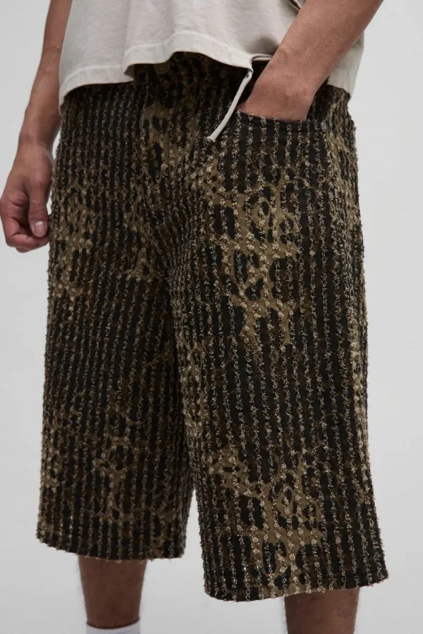 Distressed Leopard Brown Comfort Denim Jorts