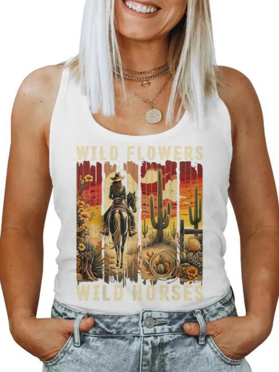 Sunset Cowgirl Horse Tank