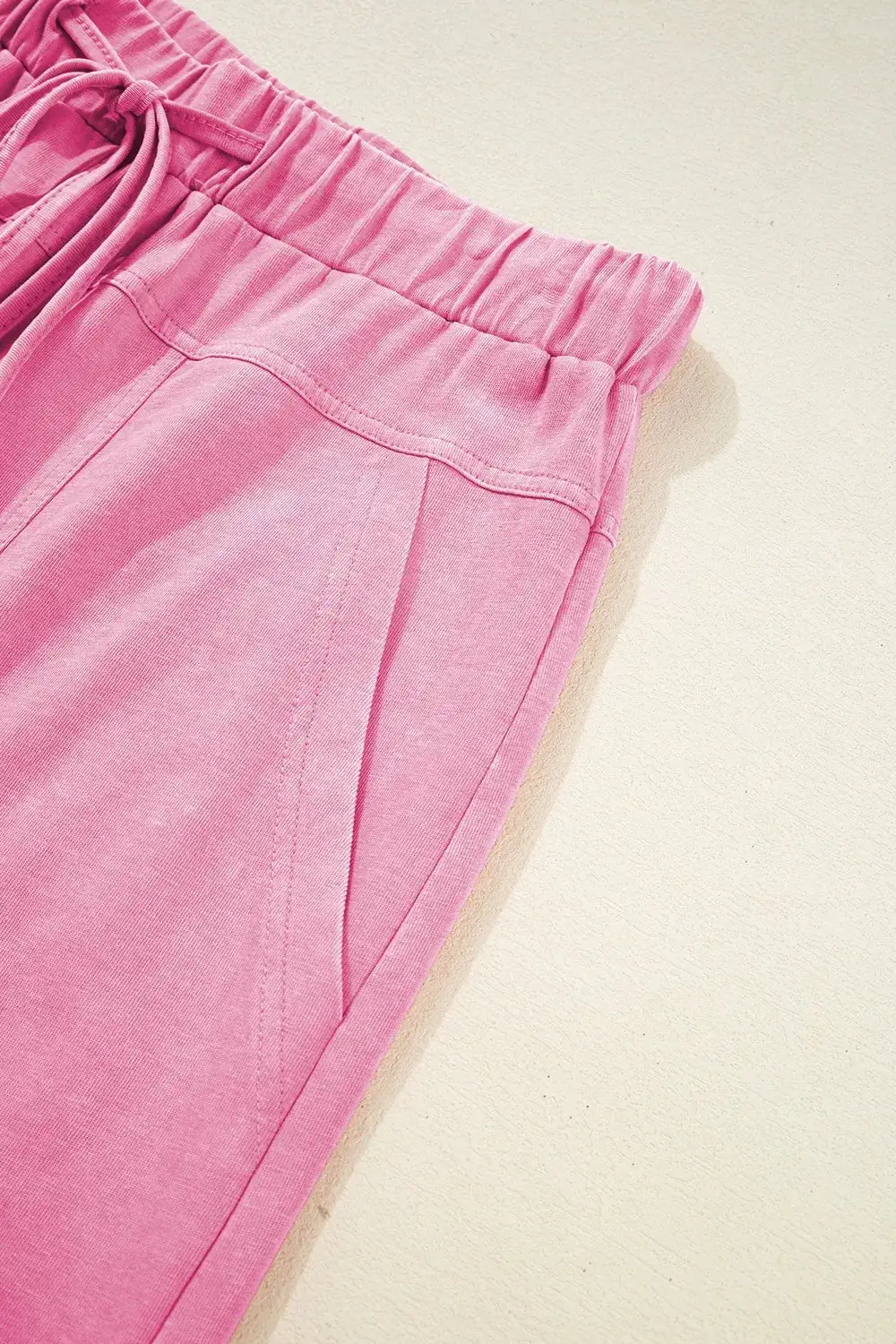 Mineral Wash Exposed Seam Drawstring High Waist Wide Leg Cargo Pants