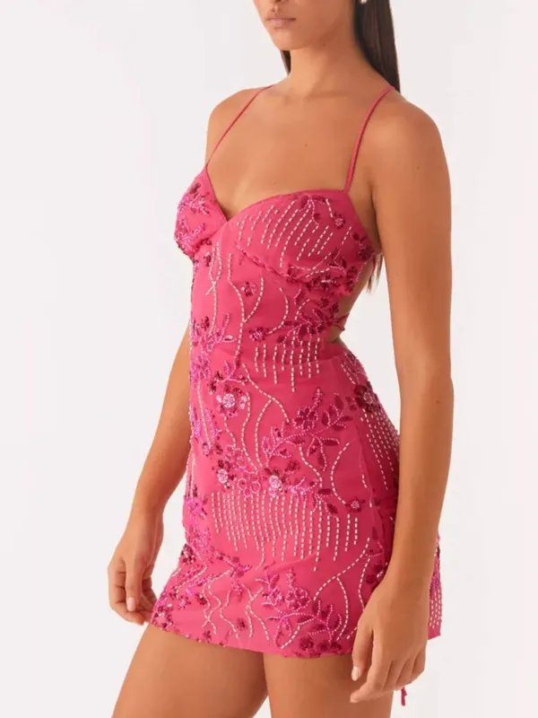 Beaded Floral Mini Dress