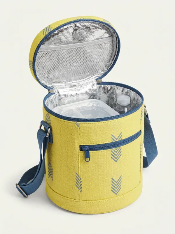 Unisex Lunch Enthusiast Blue Chevron Pattern Printed Insulated Bag