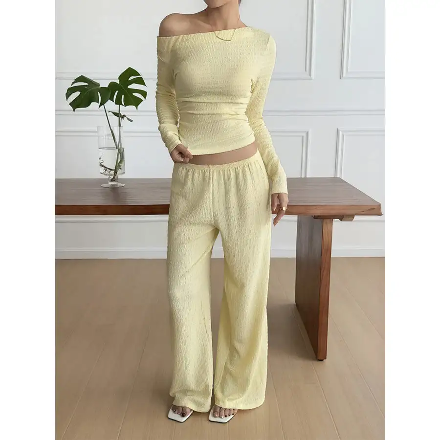 Relaxed One Shoulder Long Sleeve Top and Pants Set