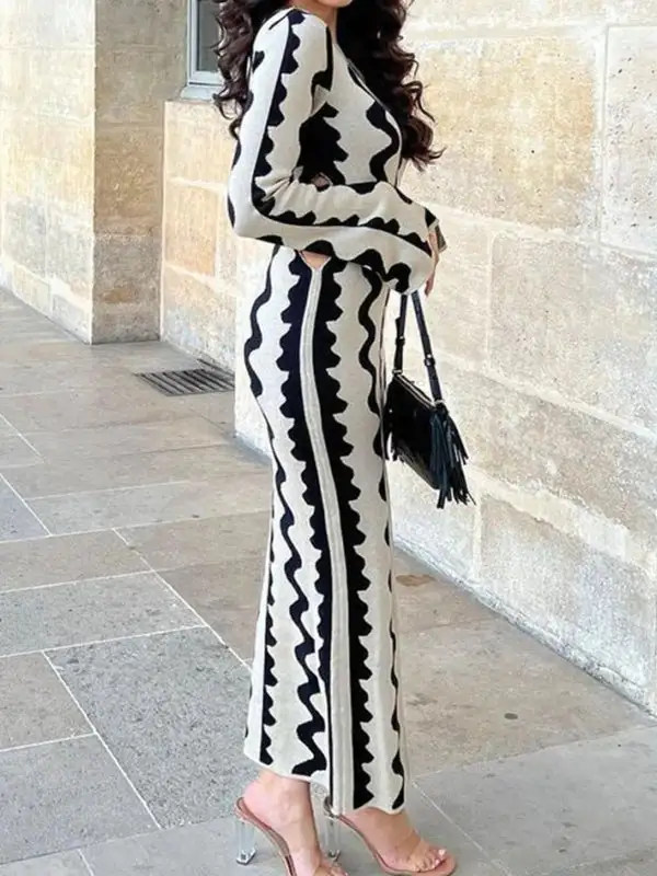 Waisted Printed Long Neck Maxi Dress