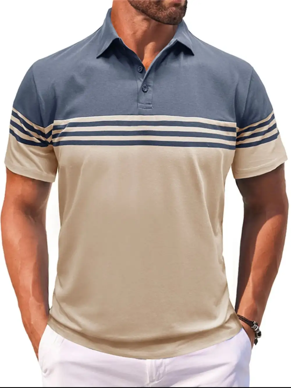 Striped Contrast Detail Collared Polo Shirt
