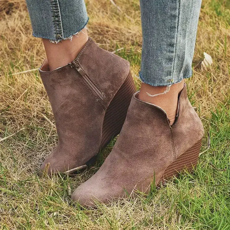 Side Zipper Wedge Boots