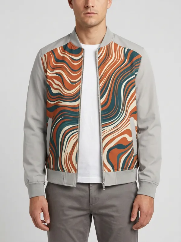 Men's Abstract Swirl Pattern Printed Bomber Jacket