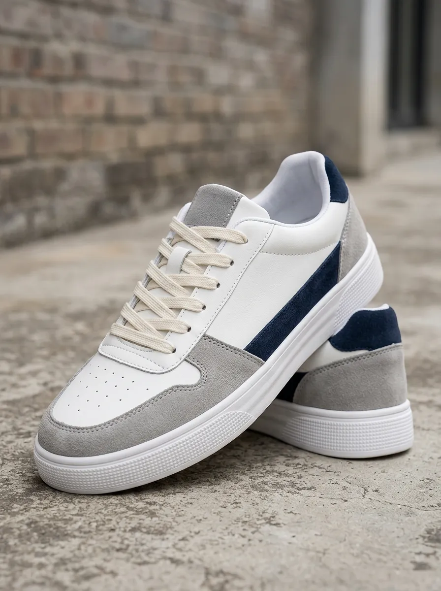 Unisex Casual Minimalist Grey Navy Colorblock Suede Printed Shoes
