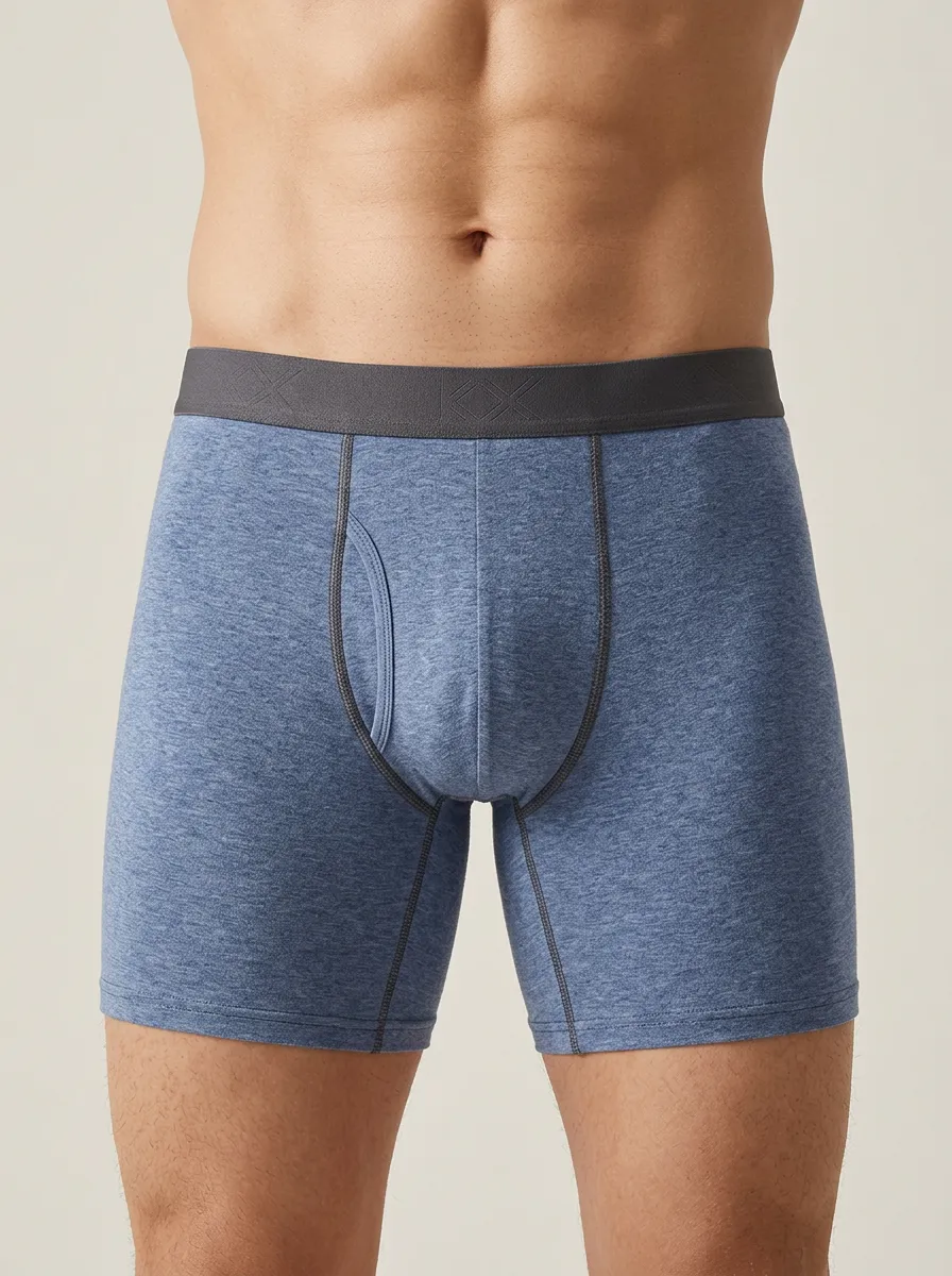 Men's Blue Heathered Solid Color Printed Boxer Briefs