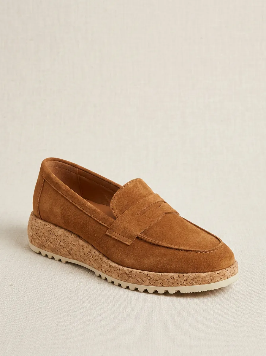 Women's Platform Casual Suede Wood Sole Loafers