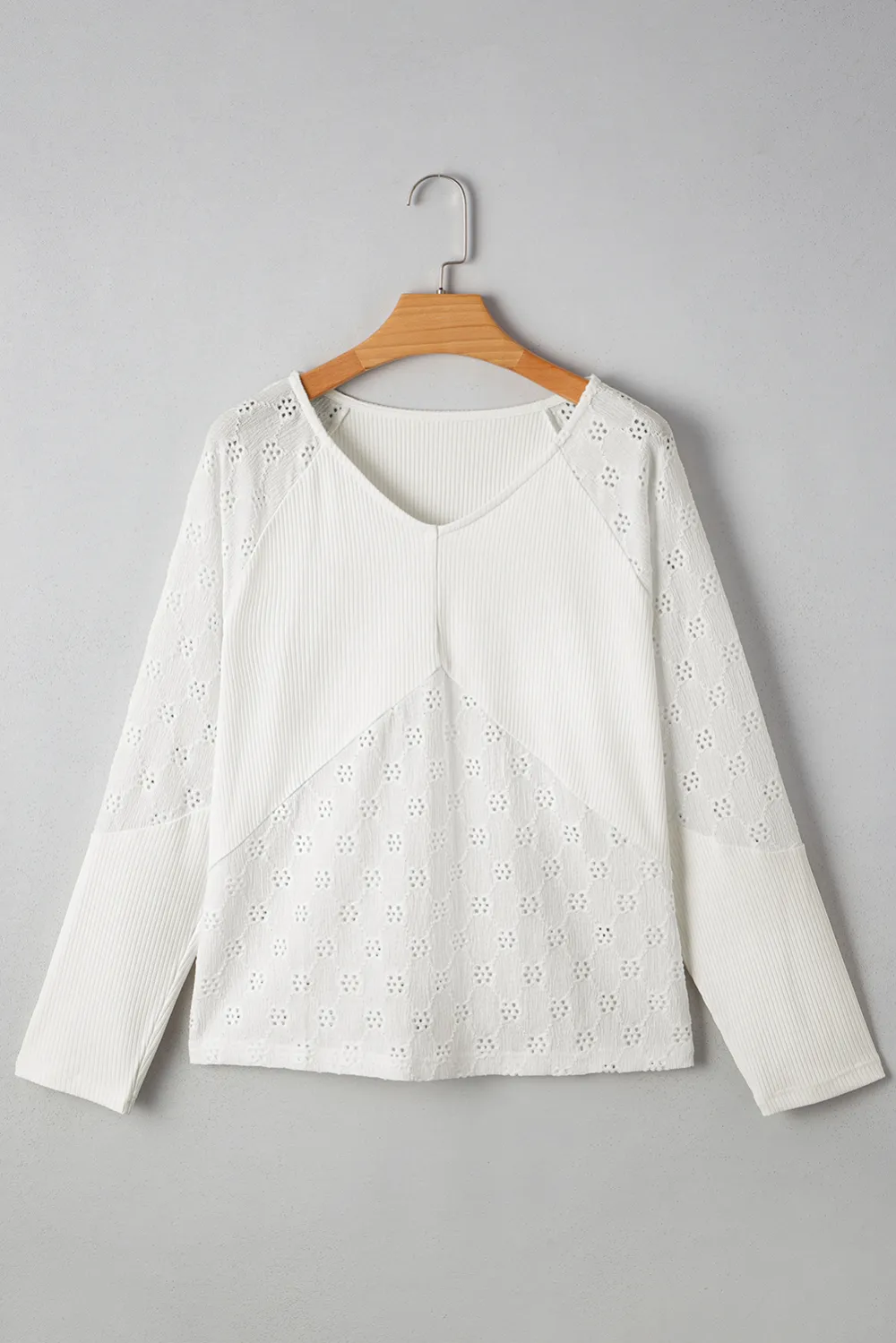 White Twisted Rib Patchwork Embroidered Top