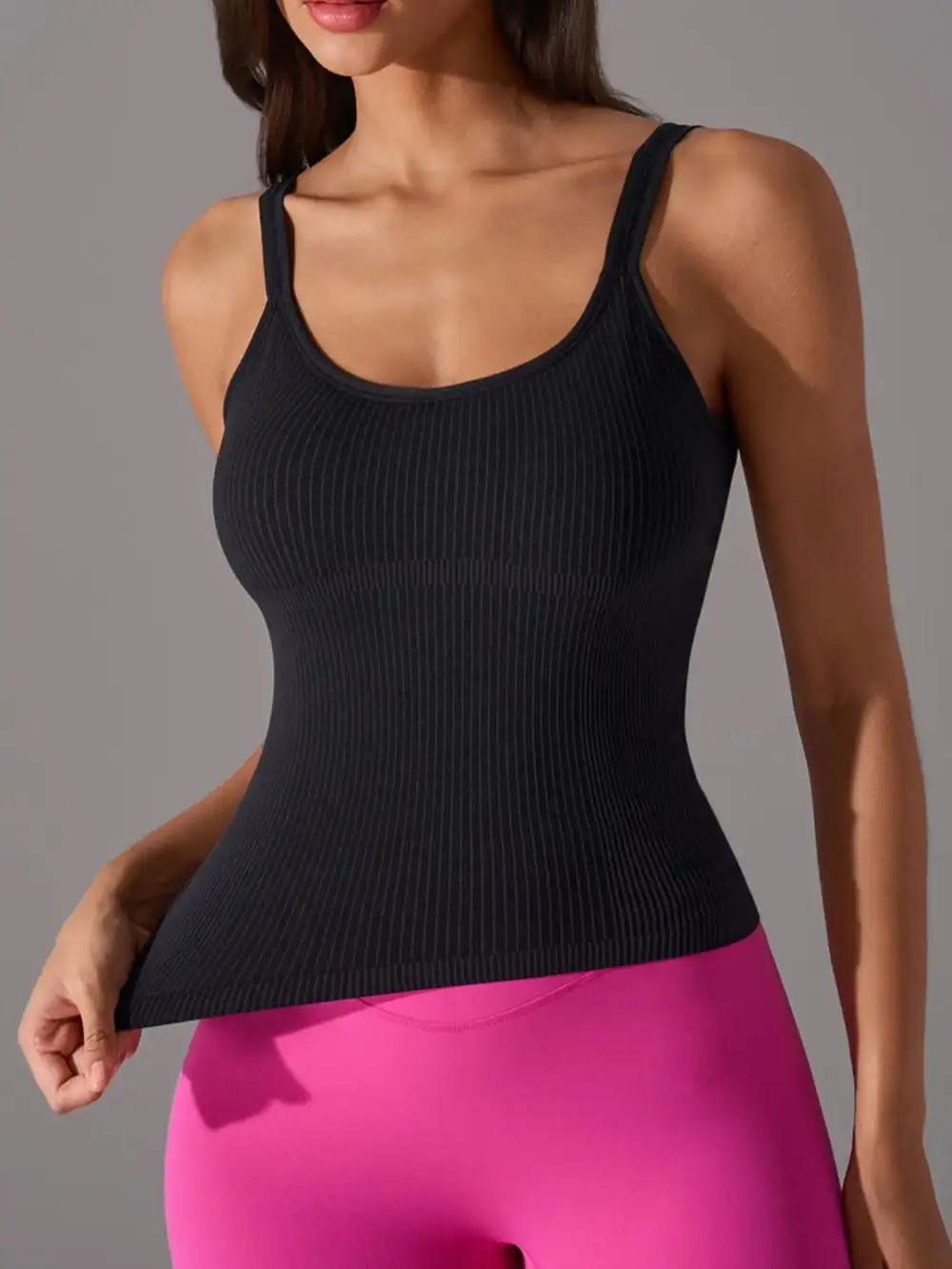 Refined Scoop-Neck Removable-Pad  Tank Top