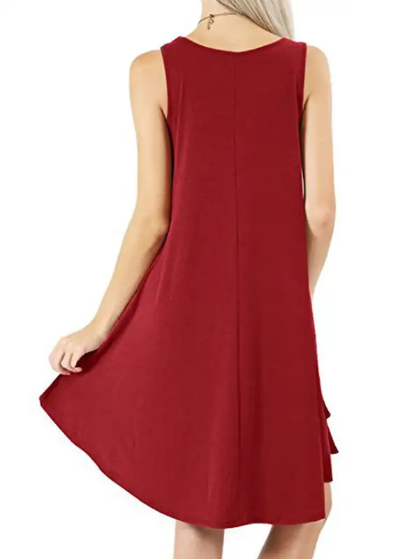 Relaxed Pocket Sleeveless Solid Color Spaghetti Neck Mini Dress