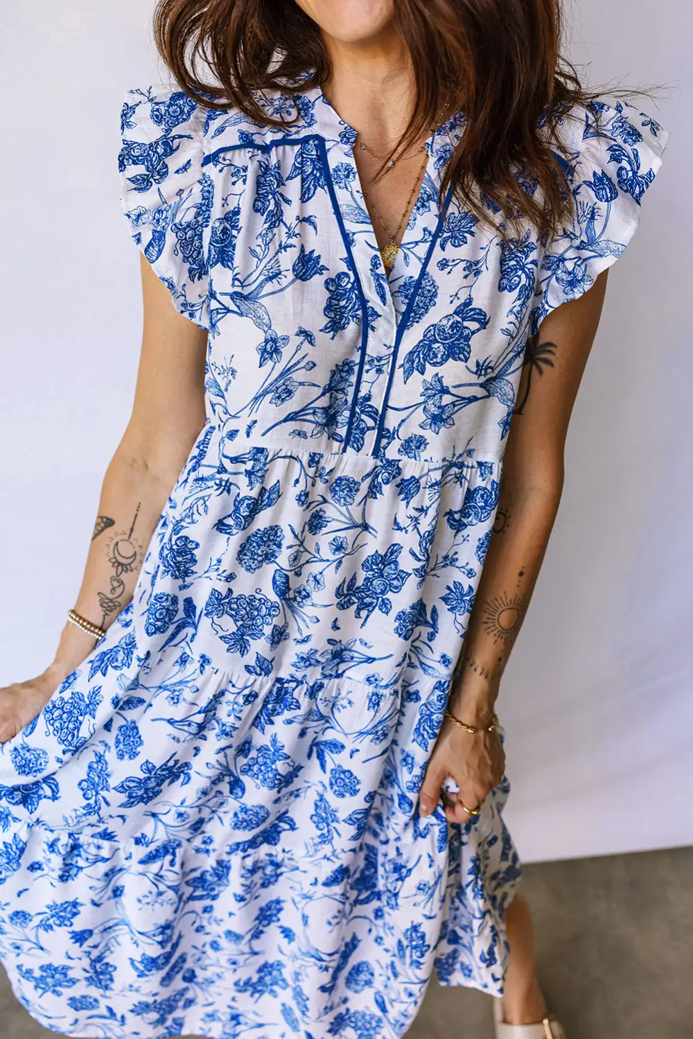 Polished Detail Floral Ruffle Tiered Midi Dress