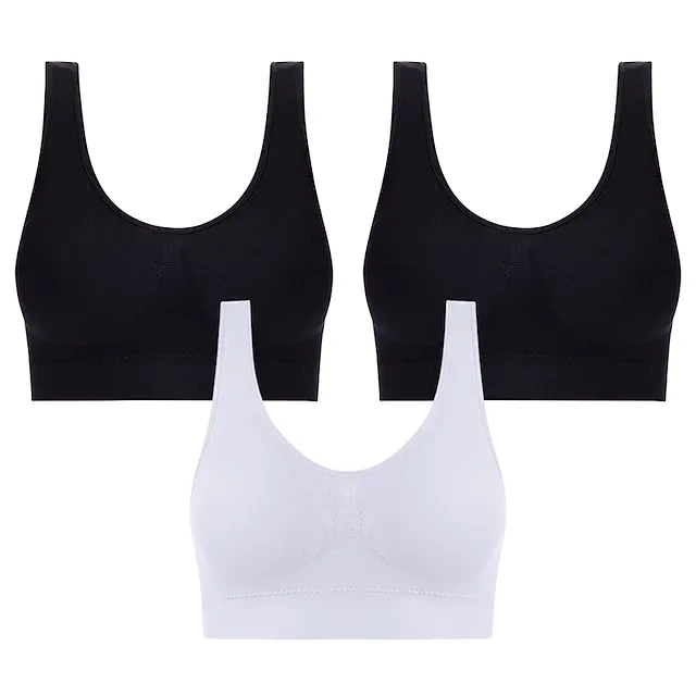 3 Packs Sports Bra for Women High Support with Removable Pad Wireless Yoga Fitness Gym Workout Bra Top Sport Activewear High Impact Breathable Comfortable Stretchy