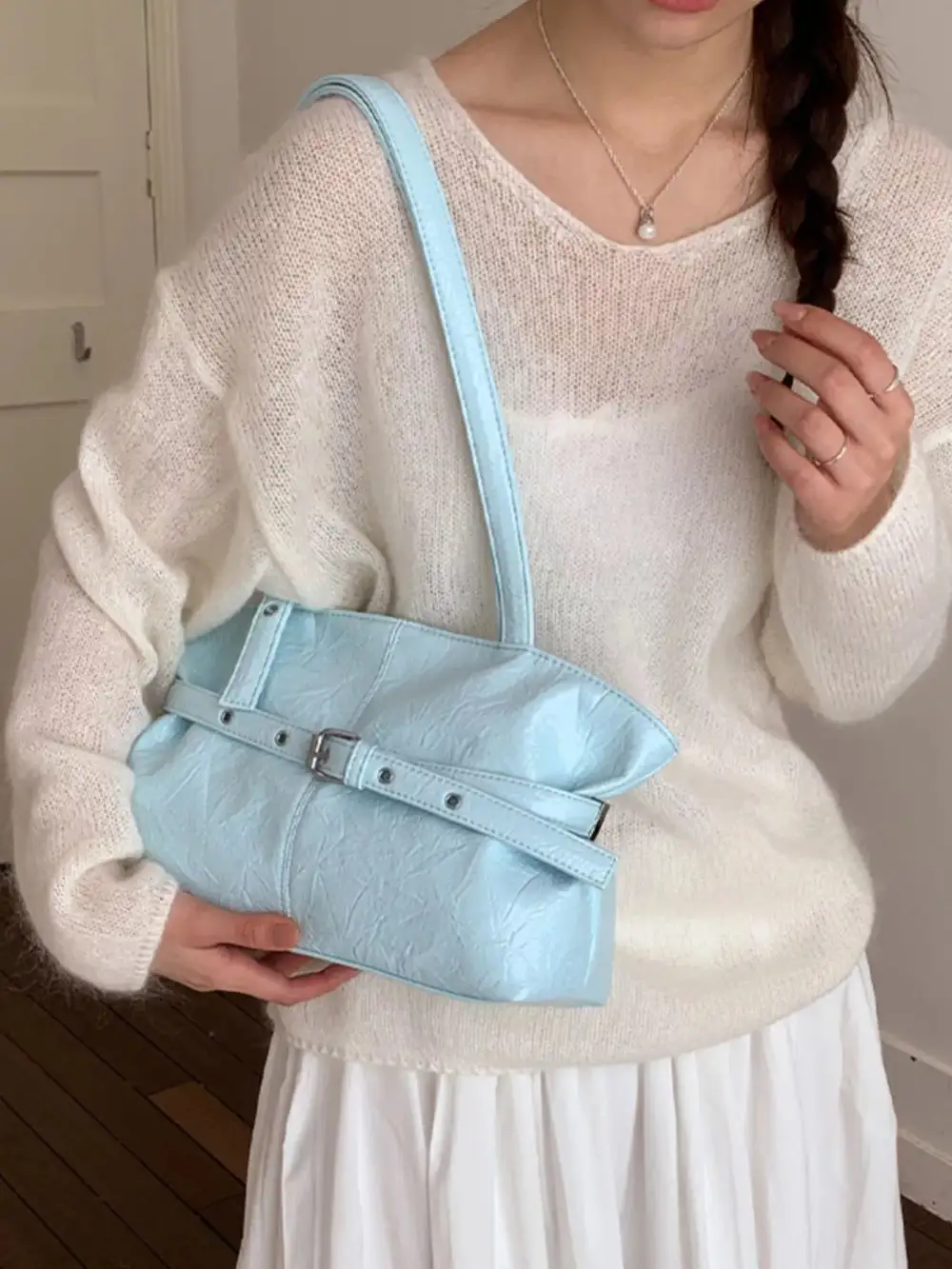 Women's Structured Buckle Detail Shoulder Bag