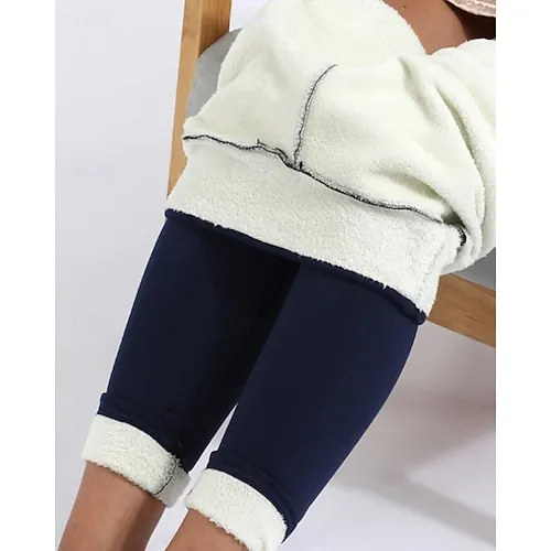 Women's Fleece Lined Leggings Leggings Cozy Fleece Lined Fashion Comfort Full Length High Waist Letter Patchwork Thermal Warm Soft Breathable Micro-elastic Casual Daily Outdoor Black Gray Fall Winter