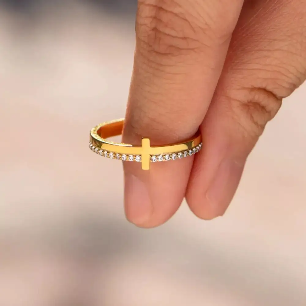 Gold-Plated Sterling Cross Ring