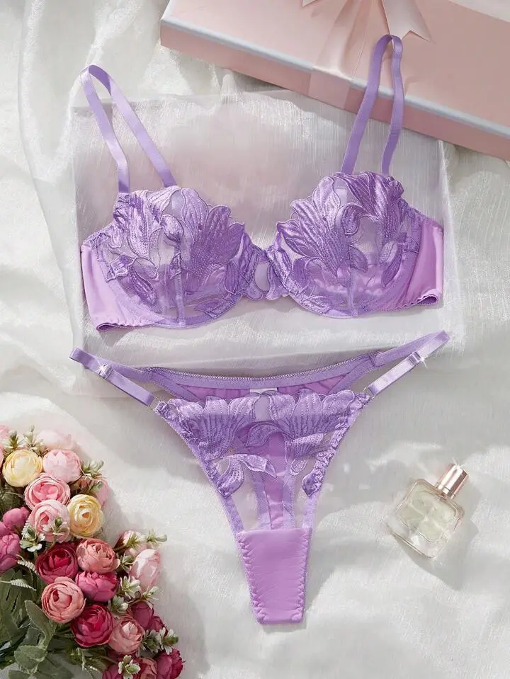 Embroidered Silk Bra And Panty Set