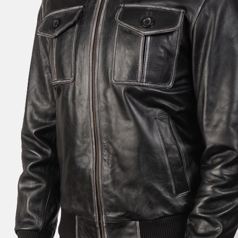 Men's Classic Field Style Bomber Leather Jacket