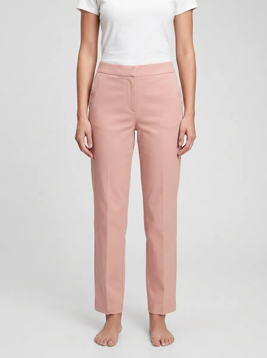 Women's Casual Minimalist Beige Mid-Rise Straight Leg Pants