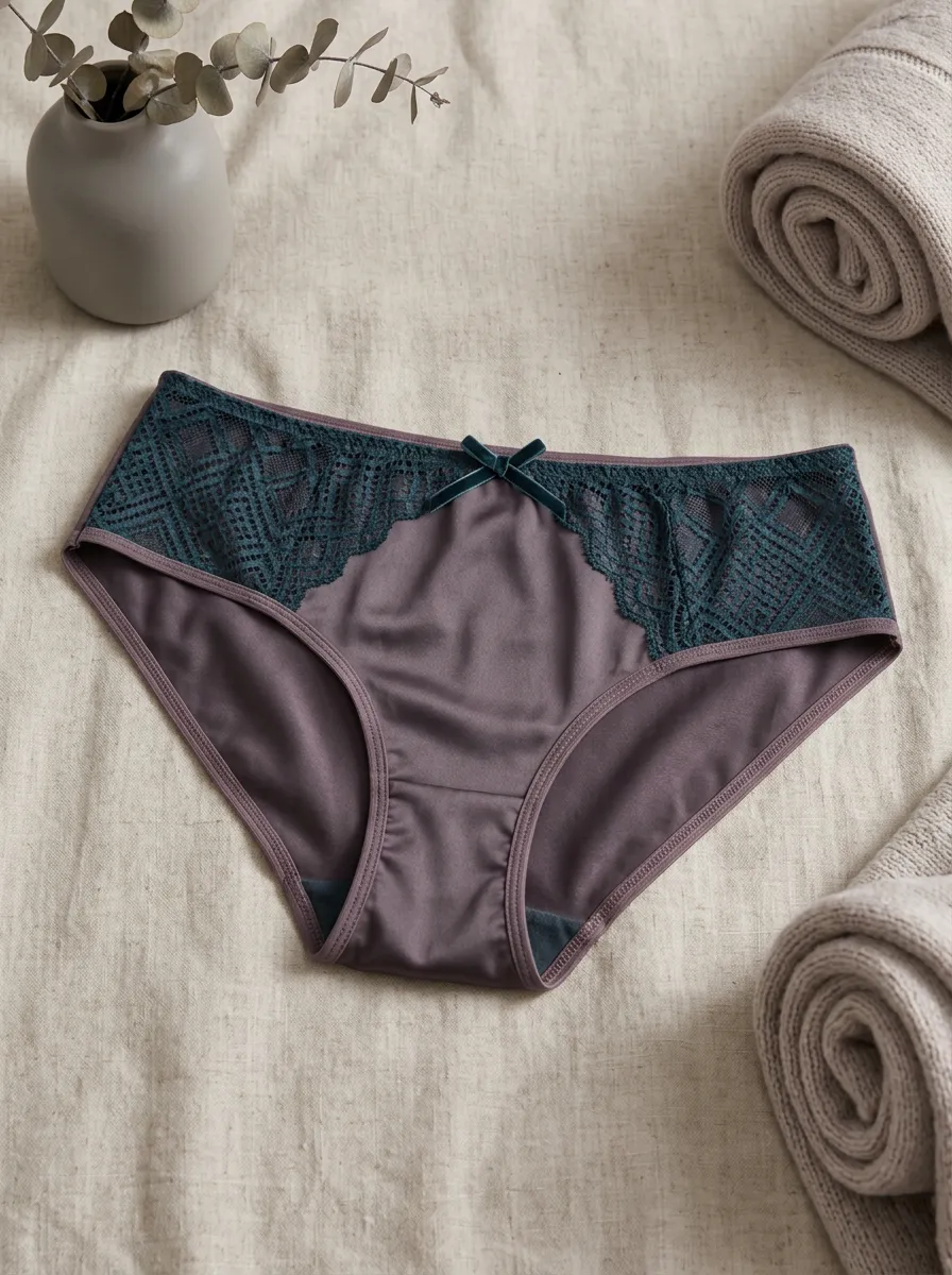 Women's Purple Lace Trim Bowknot Printed Panties
